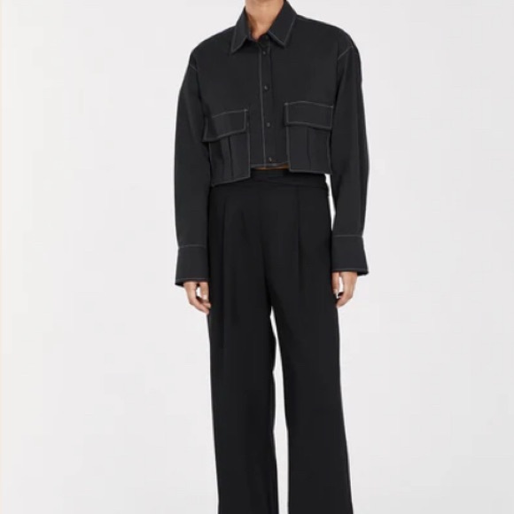DISSH Tops - DISSH FRANKIE BLACK CROPPED POPLIN SHIRT
